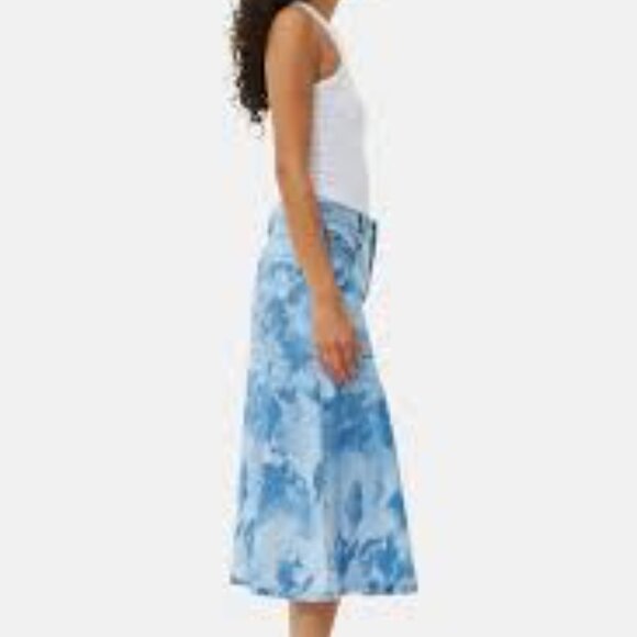 56 -  NWT $295 GANNI BLUE FLARED DENIM MIDI SKIRT - Picture 2 of 5